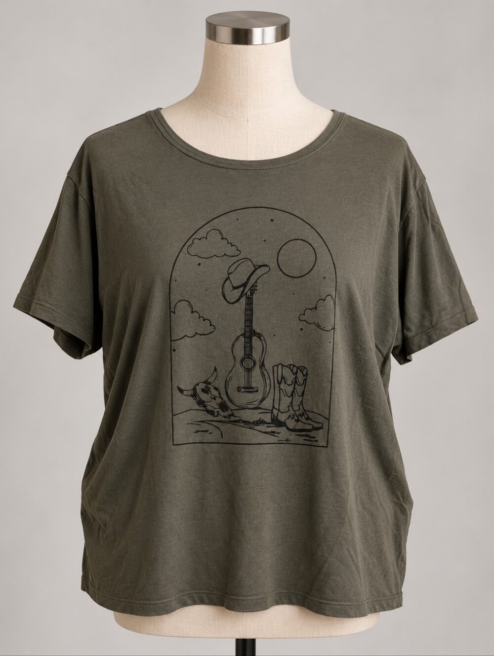 mySTYLE Olive Green Western Cowboy Guitar Graphic T-Shirt 1X